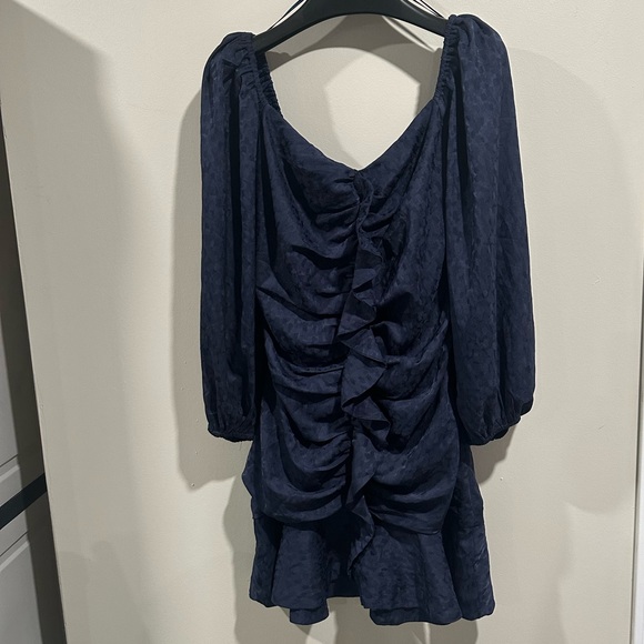 ASTR The Label Sweetheart Cinched Ruffle Front Navy Mini Dress Size M - Picture 4 of 8